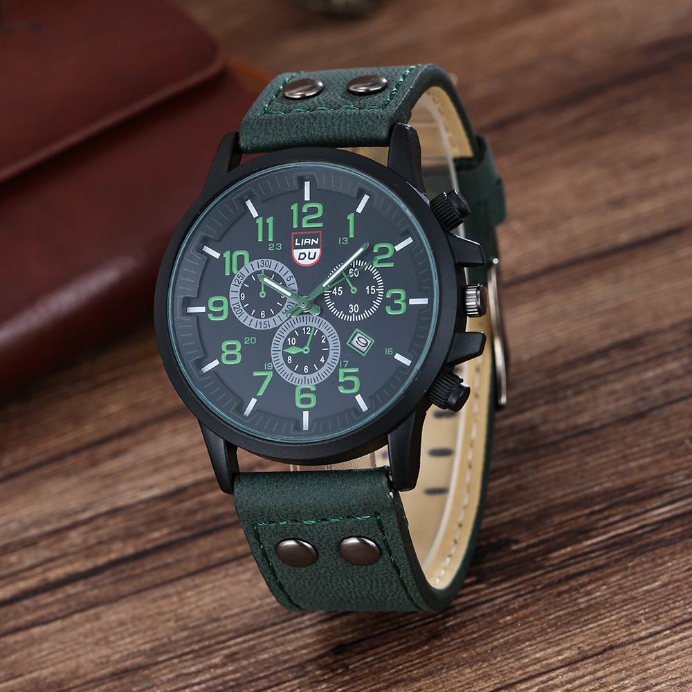 Army Style Student Sports Three Eyes Calendar Watch Men's Quartz Watch And Bracelet Set display picture 2