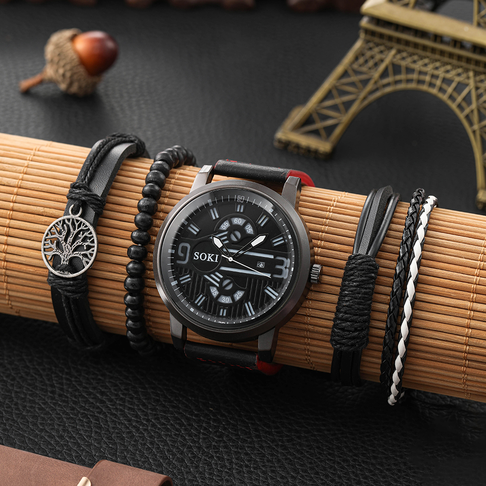 Digital Face Large Dial Calendar Men's Watch Casual Leather Watch Strap Quartz Watch display picture 1