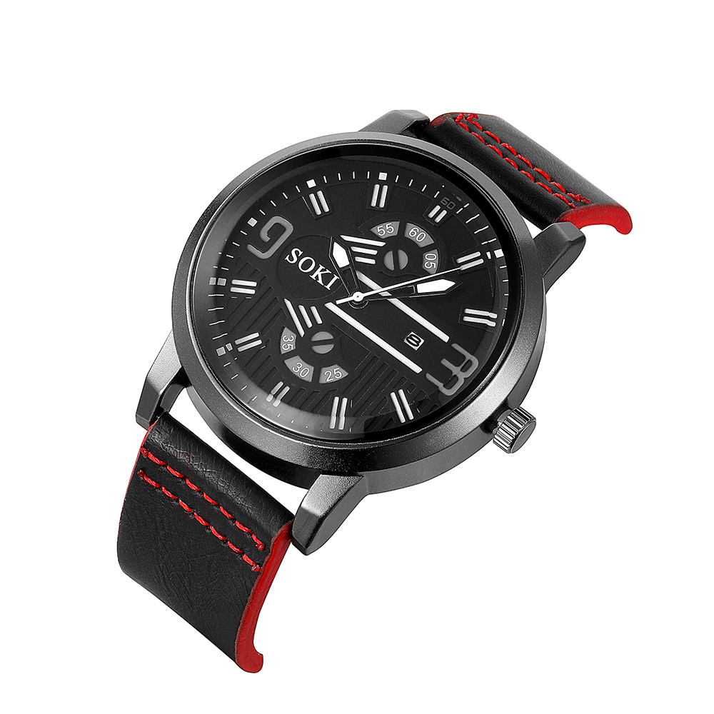 Digital Face Large Dial Calendar Men's Watch Casual Leather Watch Strap Quartz Watch display picture 8