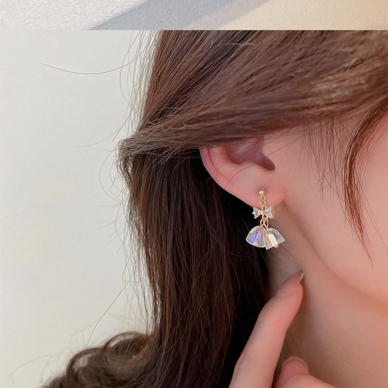 Fashion Cute Bow Crystal Bell Geometric Shaped Copper Earrings display picture 2