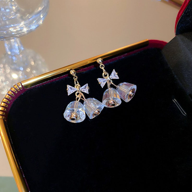 Fashion Cute Bow Crystal Bell Geometric Shaped Copper Earrings display picture 3