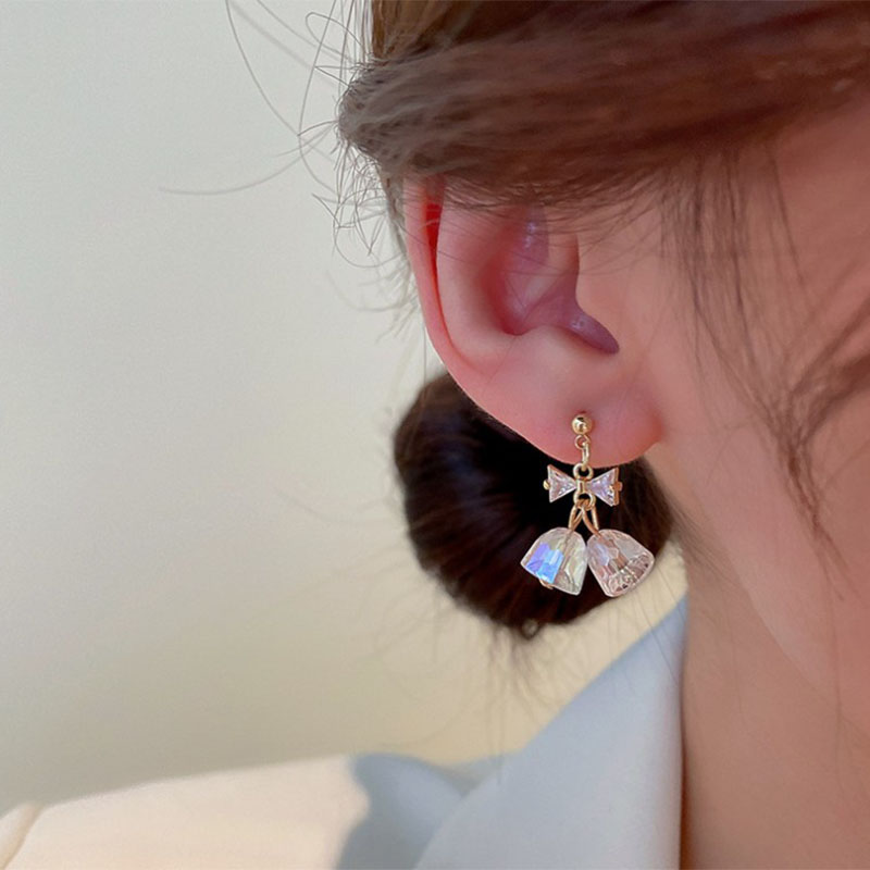 Fashion Cute Bow Crystal Bell Geometric Shaped Copper Earrings display picture 4