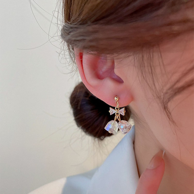 Fashion Cute Bow Crystal Bell Geometric Shaped Copper Earrings display picture 5
