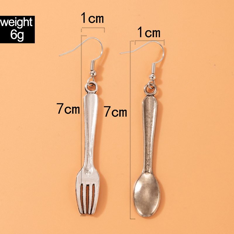 Fashion Spoon Fork Ear Hooks Geometric Asymmetric Tableware Alloy Earrings display picture 1