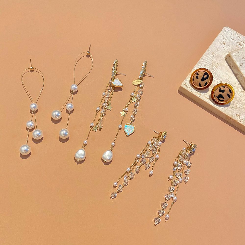 Fashion Alloy Heart Shape Pearl Flowers Earrings Artificial Rhinestone Drop Earrings display picture 2
