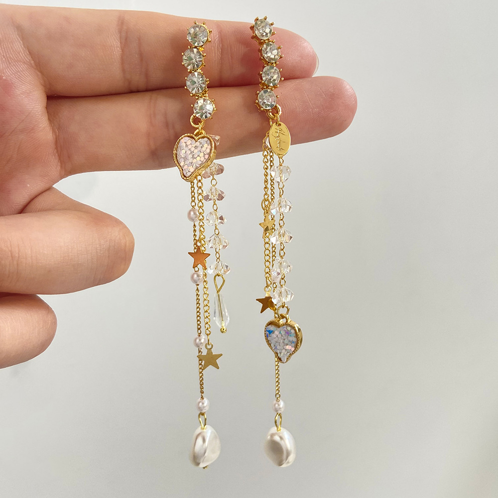 Fashion Alloy Heart Shape Pearl Flowers Earrings Artificial Rhinestone Drop Earrings display picture 3