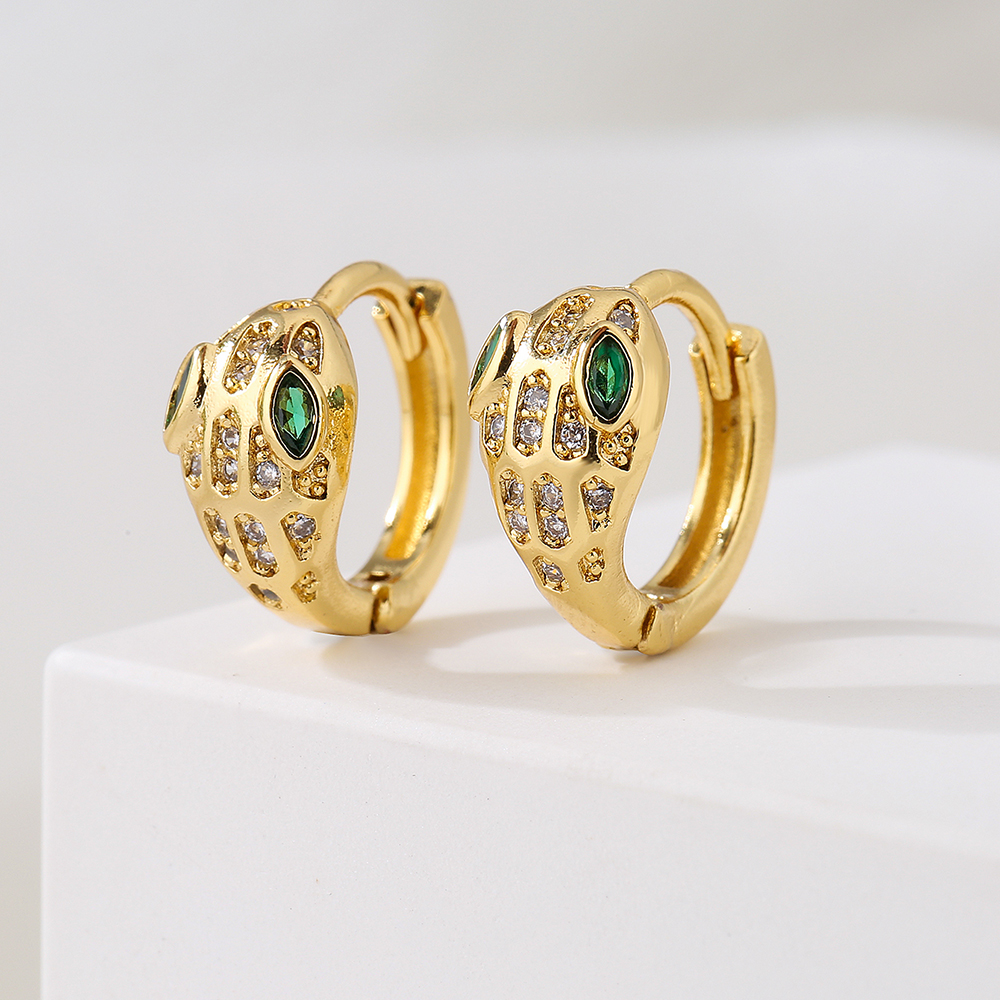 Fashion New Copper Plating 18k Gold Inlaid Zircon Snake-shaped Small Earrings display picture 3