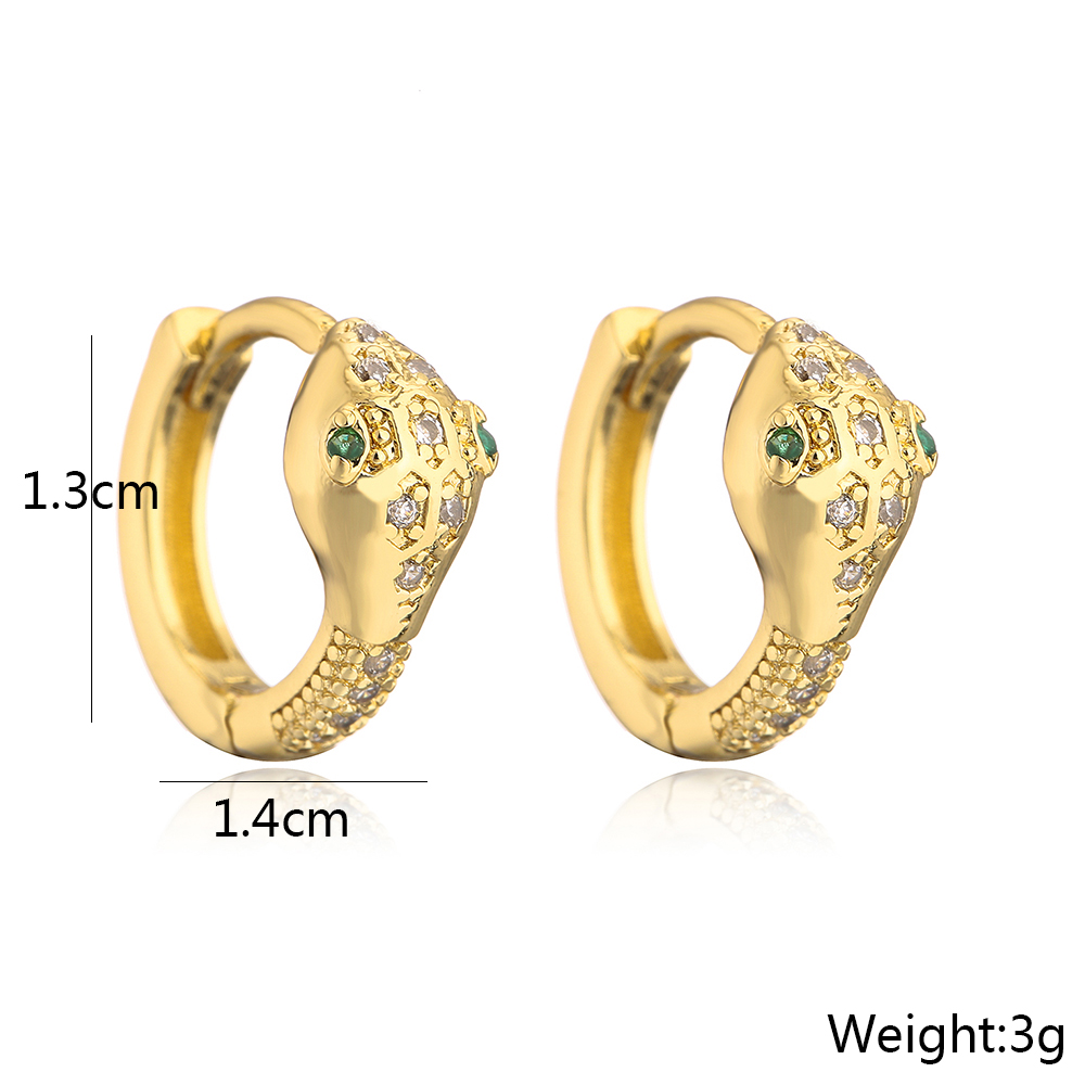 Fashion New Copper Plating 18k Gold Inlaid Zircon Snake-shaped Small Earrings display picture 4