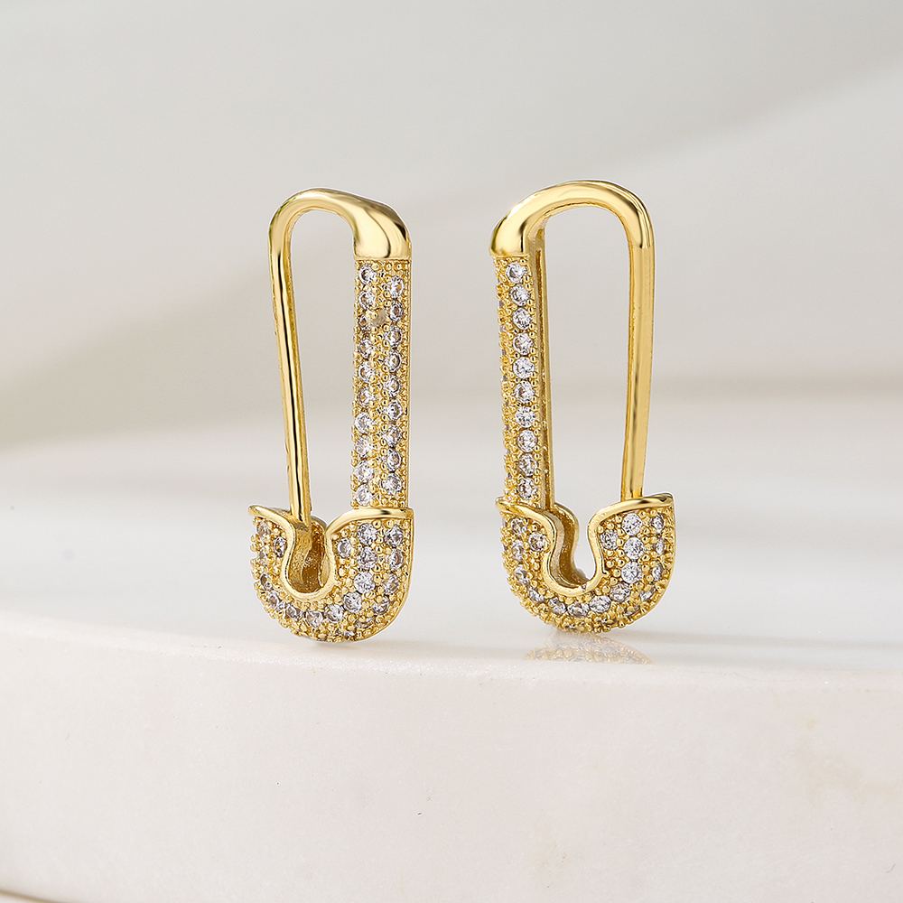 Mode Kupfer Galvani Siertes Echtgold Mikro Intarsien Zirkon Geometrische Ohrringe display picture 2