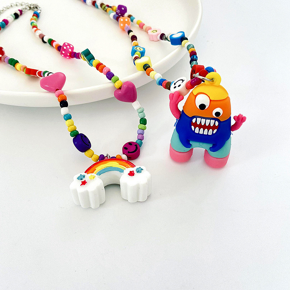 Cute Plastic Resin Cartoon Character Rainbow Pattern Necklace Beads display picture 1