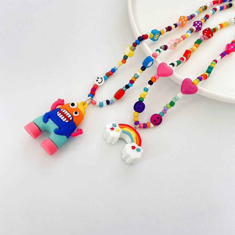 Cute Plastic Resin Cartoon Character Rainbow Pattern Necklace Beads display picture 3