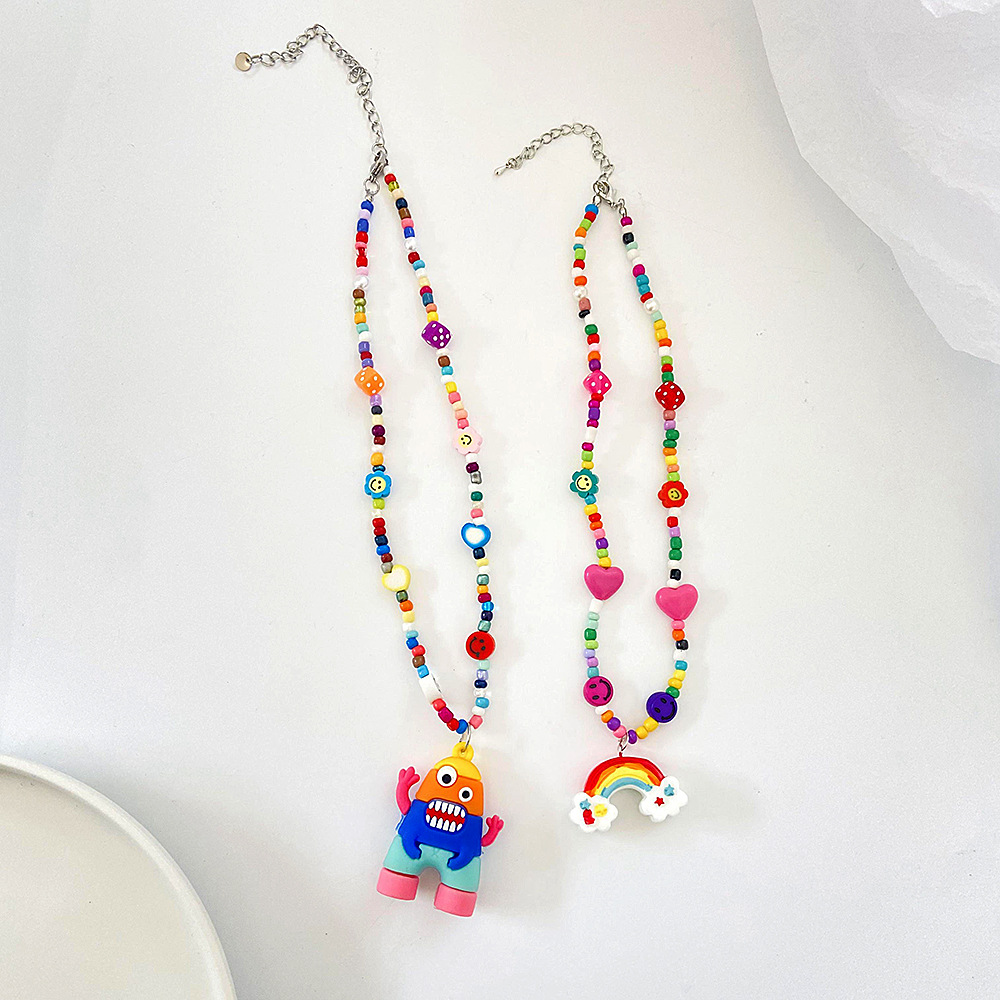 Cute Plastic Resin Cartoon Character Rainbow Pattern Necklace Beads display picture 4