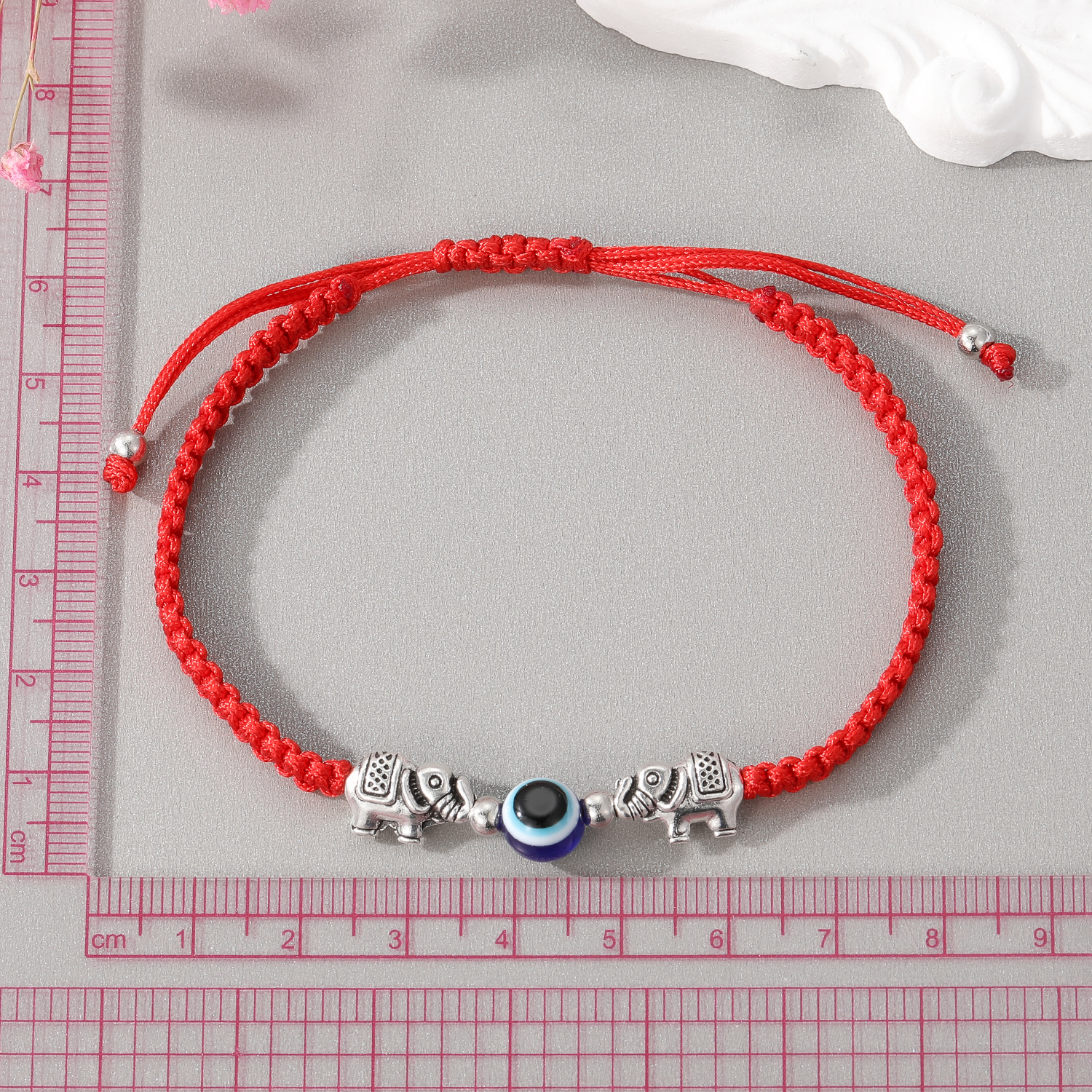 Fashion New Creative Silver Elephant Strap Eyes Round Beads Woven Adjustable Bracelet display picture 2