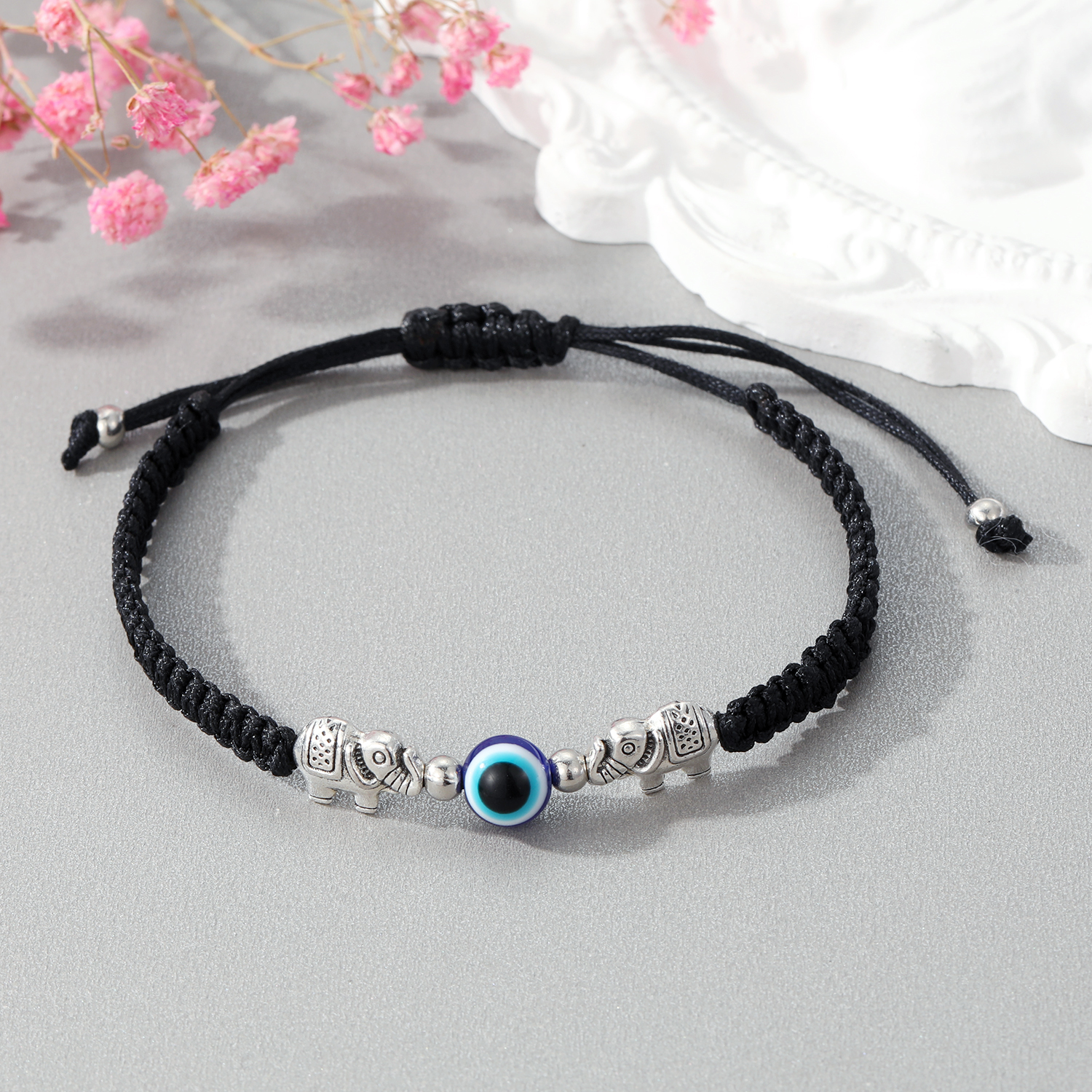 Mode New Creative Argent Éléphant Bracelet Yeux Perles Rondes Tissé Réglable Bracelet display picture 3