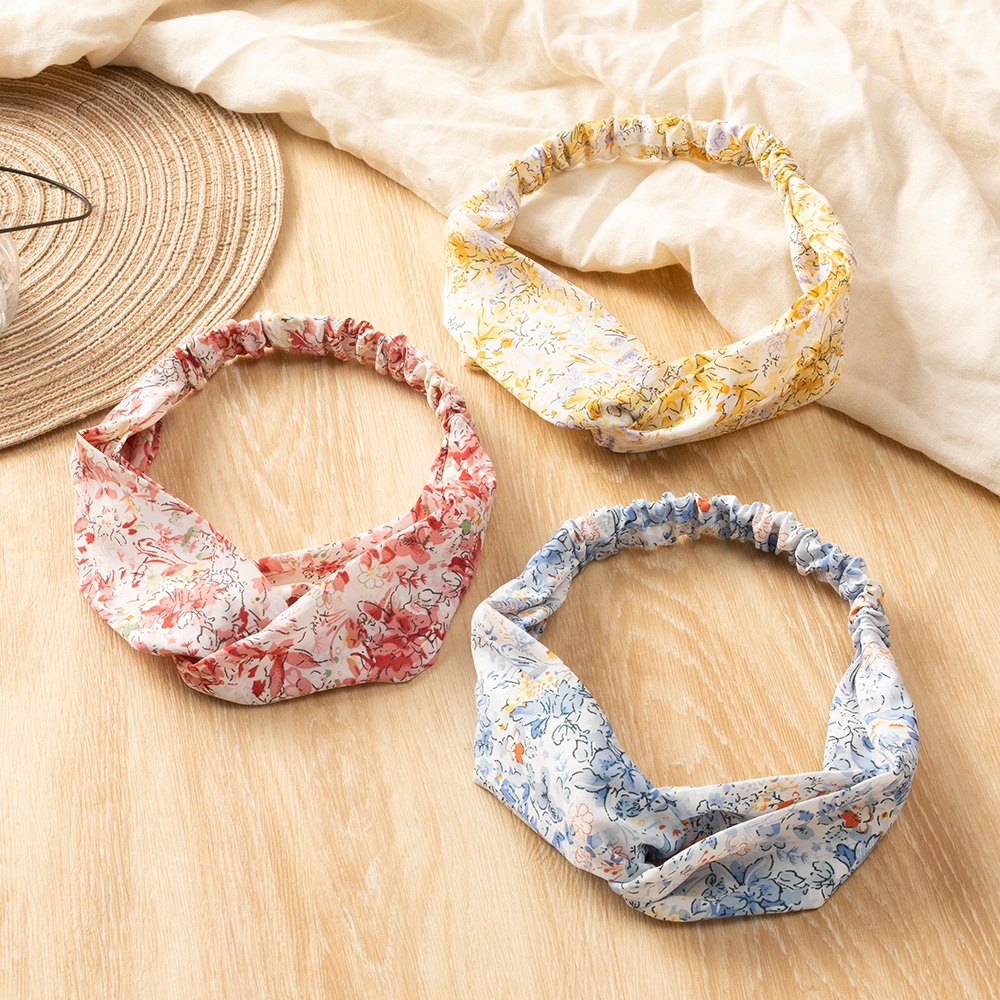New Fashion Printed Hair Band Women's Cross-knotted Fabric Chiffon Tie-dye Headband display picture 2