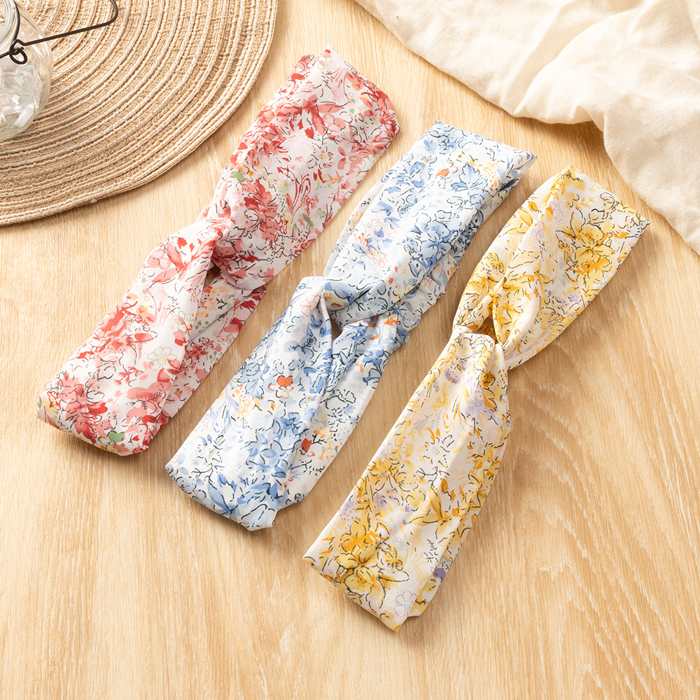 New Fashion Printed Hair Band Women's Cross-knotted Fabric Chiffon Tie-dye Headband display picture 3