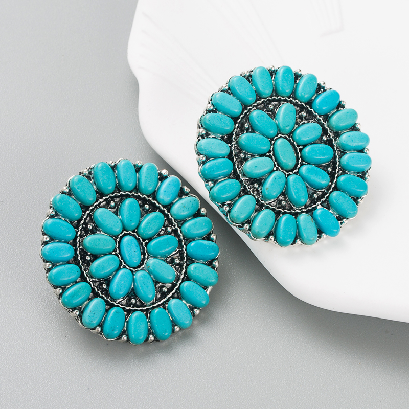 Fashion Turquoise Blue White Beads Alloy Stud Earrings display picture 4