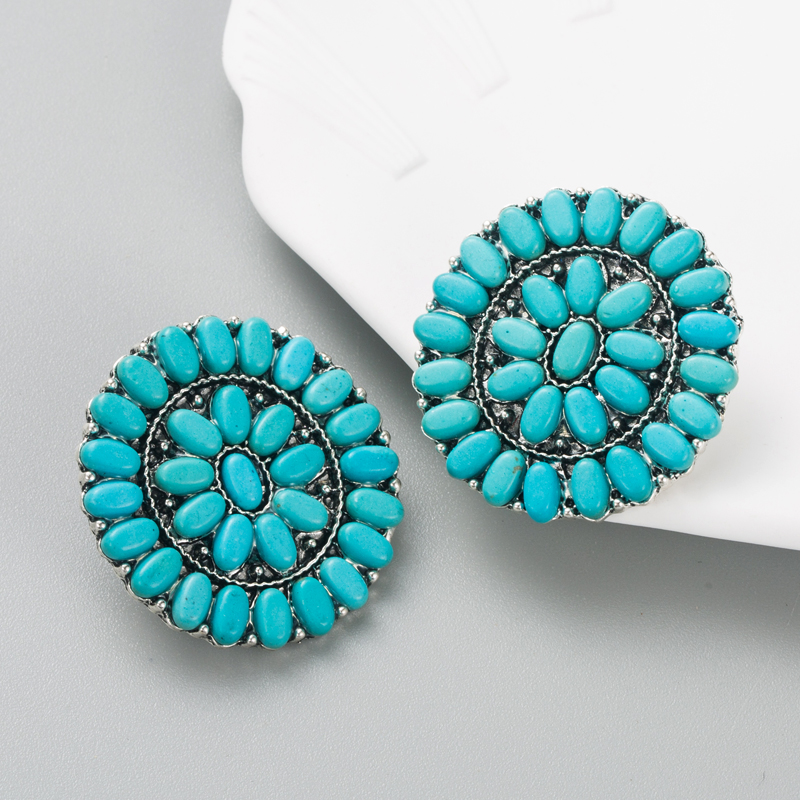 Fashion Turquoise Blue White Beads Alloy Stud Earrings display picture 5