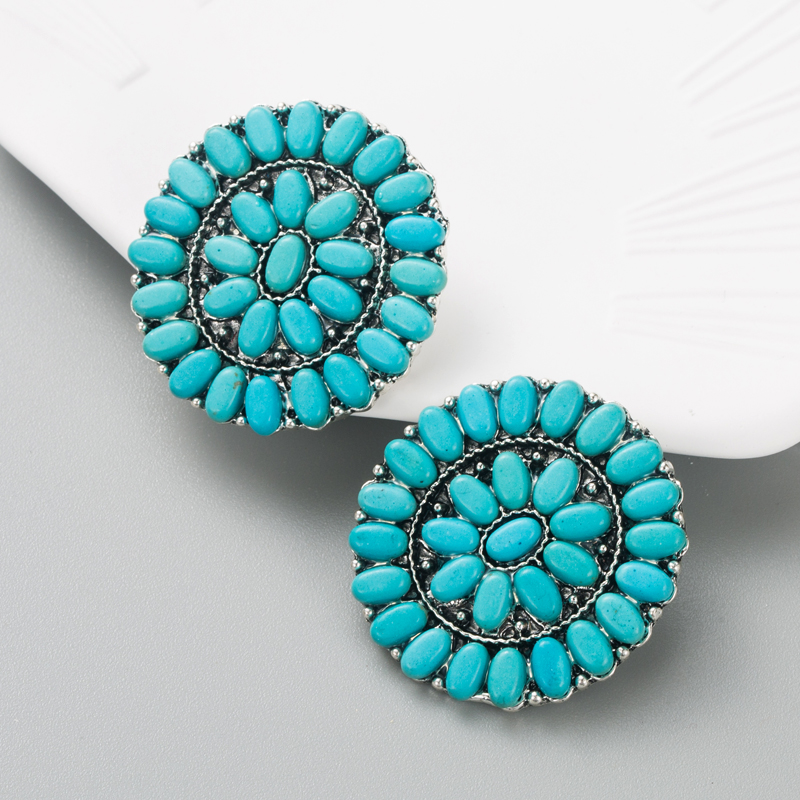 Fashion Turquoise Blue White Beads Alloy Stud Earrings display picture 6
