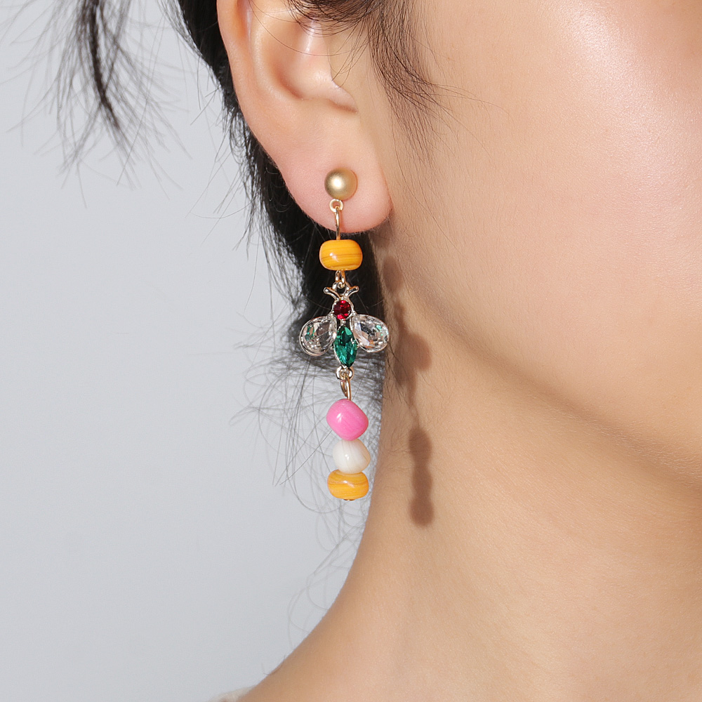 Fashion Colorful Stone Bee Bohemian Candy Color Bead Earrings display picture 3
