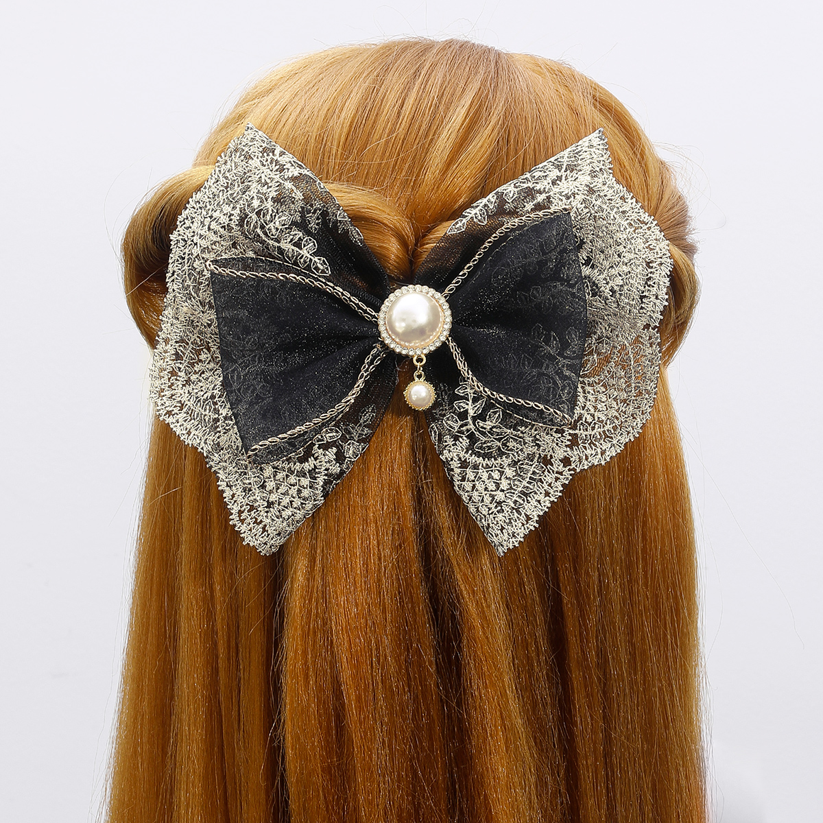 Women's Cute Sweet Bow Knot Lace Hair Accessories Inlaid Pearls Artificial Rhinestones Artificial Pearl Hair Clip 1 Piece display picture 4