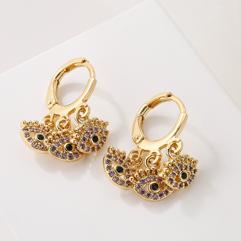 Retro Teufel Auge Anhänger Weibliche Kupfer Reales Gold Überzogen Micro Intarsien Zirkon Ohrringe display picture 2