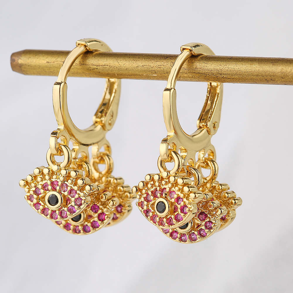 Retro Teufel Auge Anhänger Weibliche Kupfer Reales Gold Überzogen Micro Intarsien Zirkon Ohrringe display picture 3