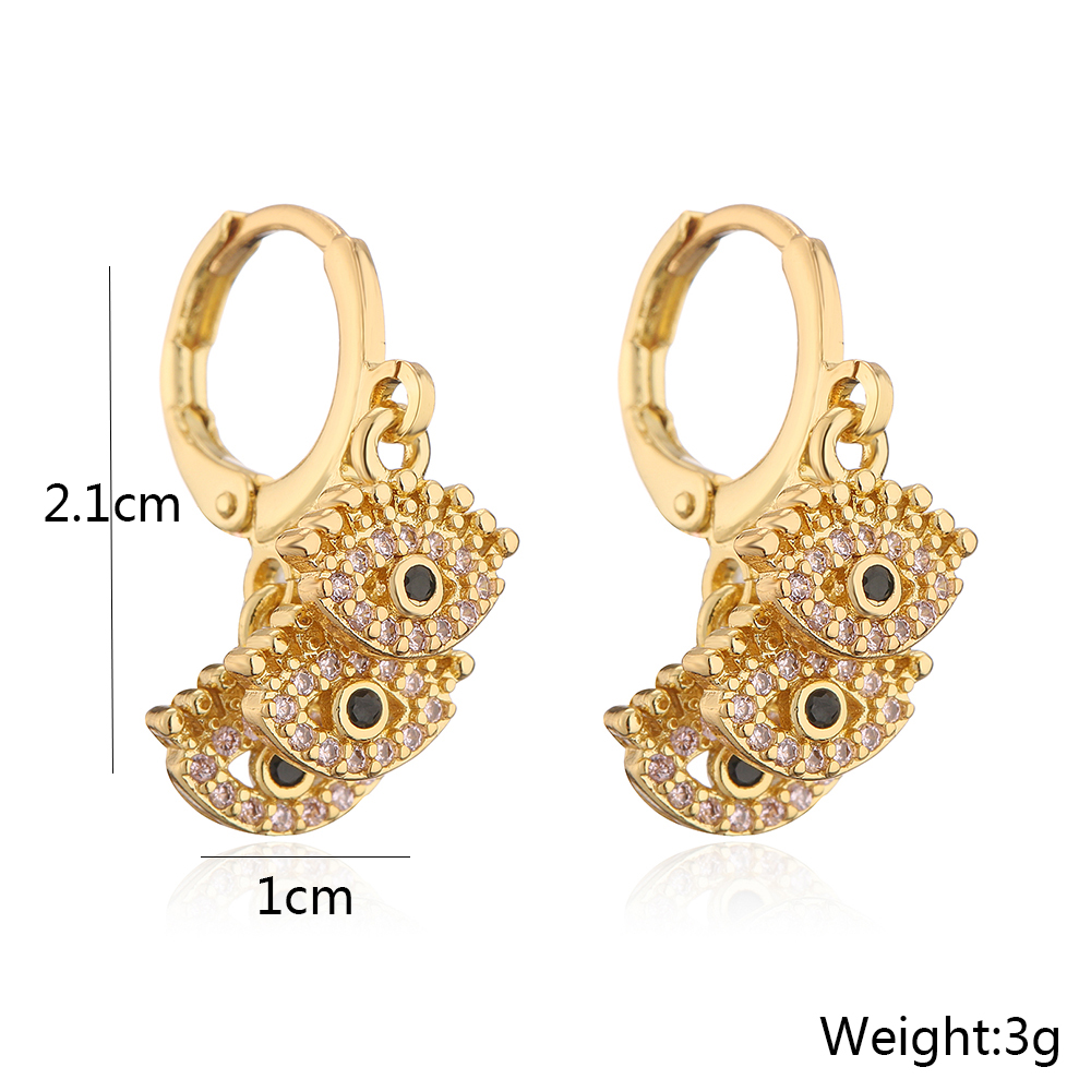 Retro Teufel Auge Anhänger Weibliche Kupfer Reales Gold Überzogen Micro Intarsien Zirkon Ohrringe display picture 4