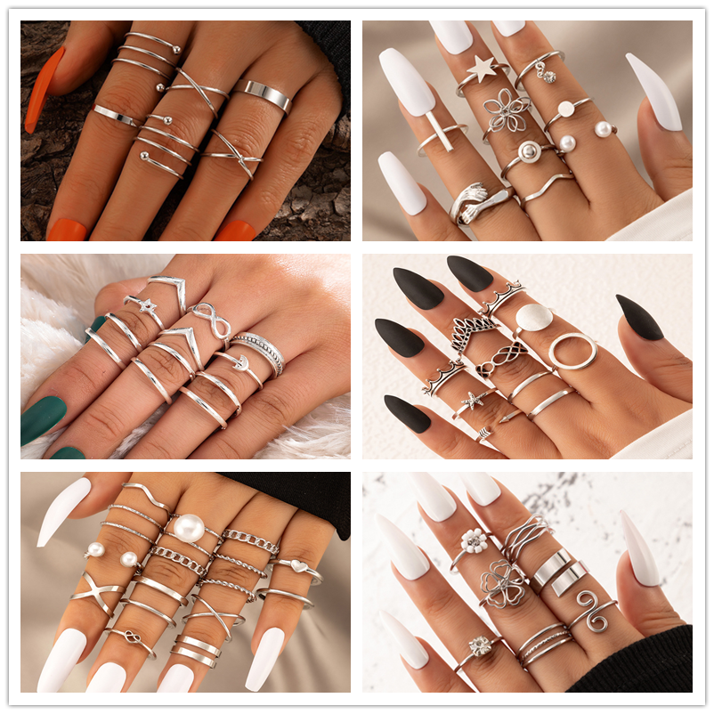 Retro Alloy Geometric Pattern Hand Xingx Ring Daily Artificial Pearl Copper Rings display picture 1