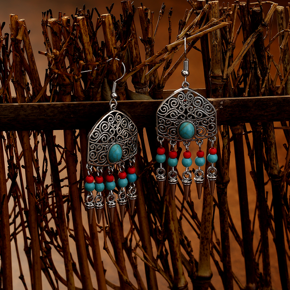 Bohemian Geometric Alloy Inlaid Turquoise Turquoise Earrings 1 Set display picture 1