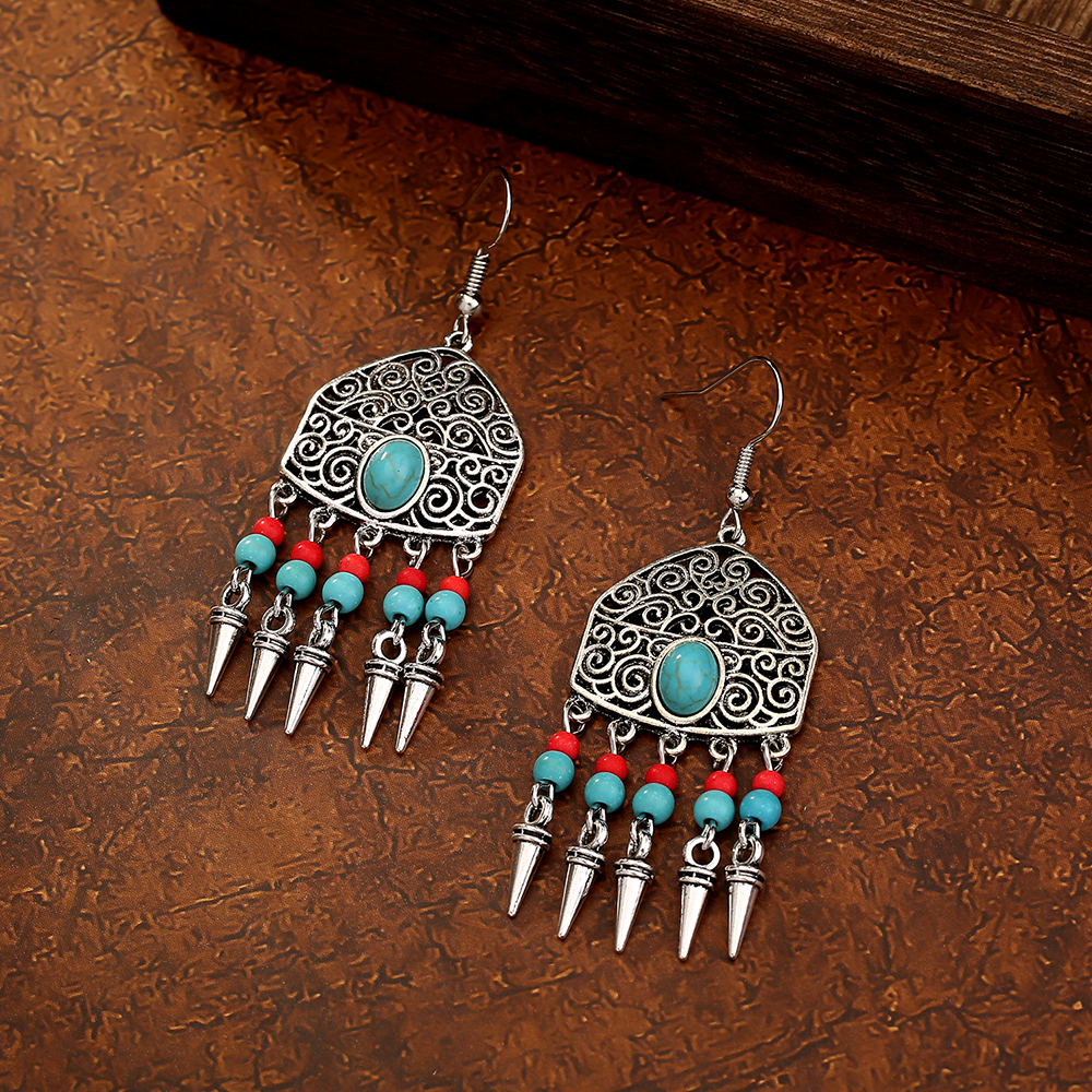 Bohemian Geometric Alloy Inlaid Turquoise Turquoise Earrings 1 Set display picture 3