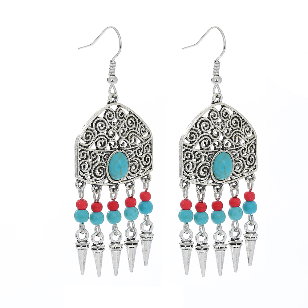 Bohemian Geometric Alloy Inlaid Turquoise Turquoise Earrings 1 Set display picture 4