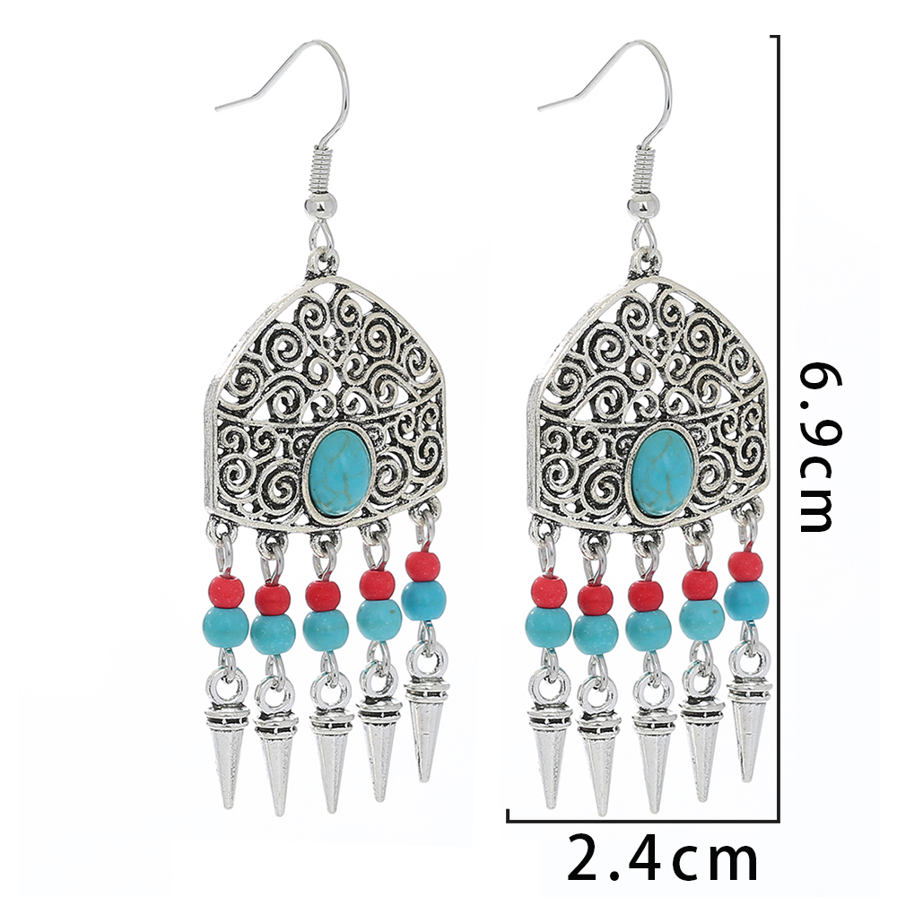 Bohemian Geometric Alloy Inlaid Turquoise Turquoise Earrings 1 Set display picture 5