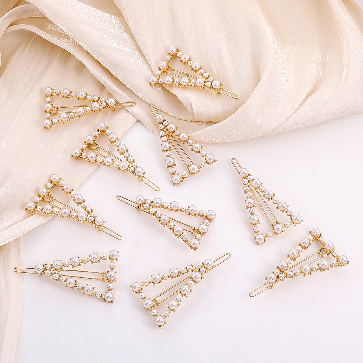 Women's Fashion Sweet Triangle Imitation Pearl Alloy Hair Accessories Inlaid Pearls Artificial Pearls Hair Clip 10 Pieces 1 Set display picture 2