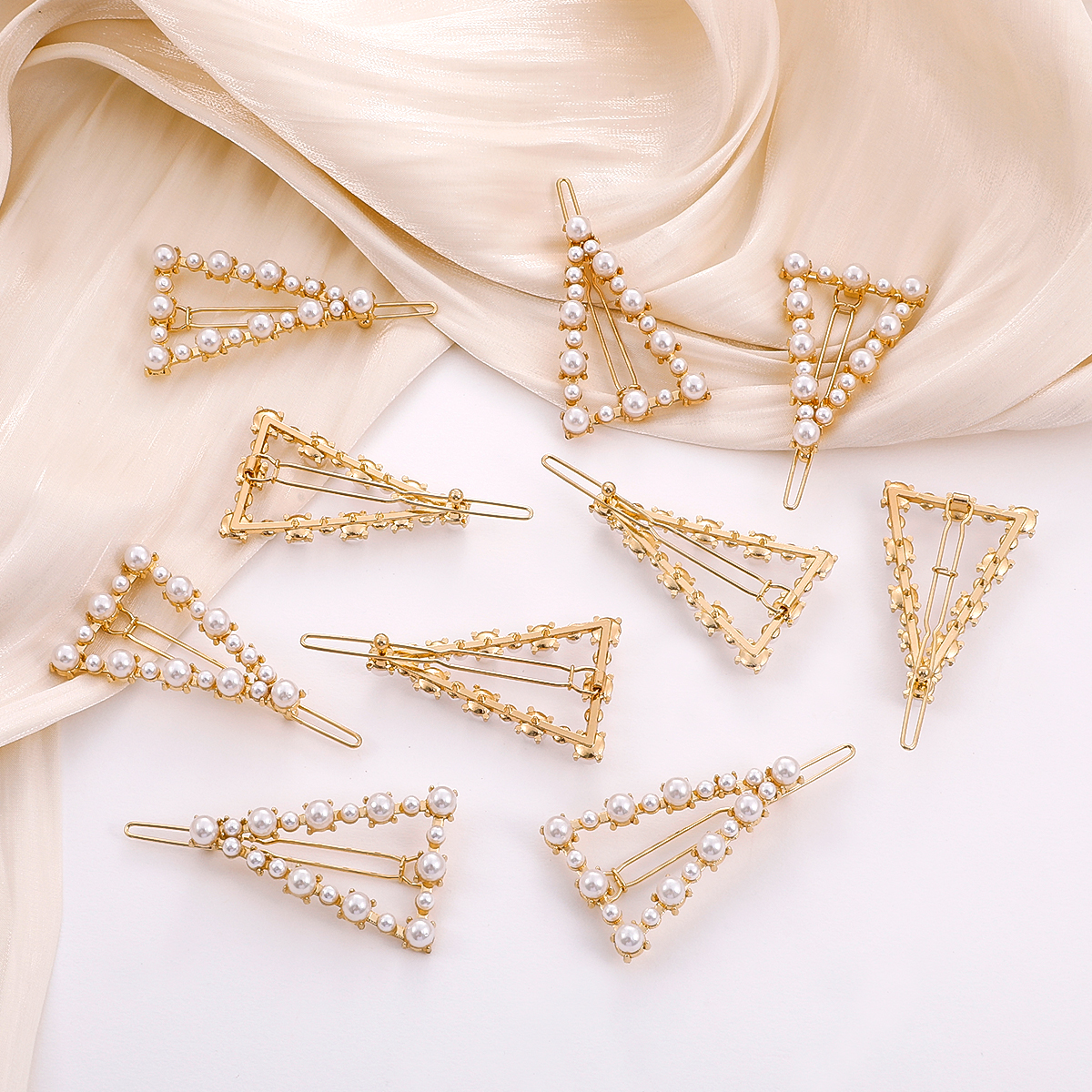 Women's Fashion Sweet Triangle Imitation Pearl Alloy Hair Accessories Inlaid Pearls Artificial Pearls Hair Clip 10 Pieces 1 Set display picture 3