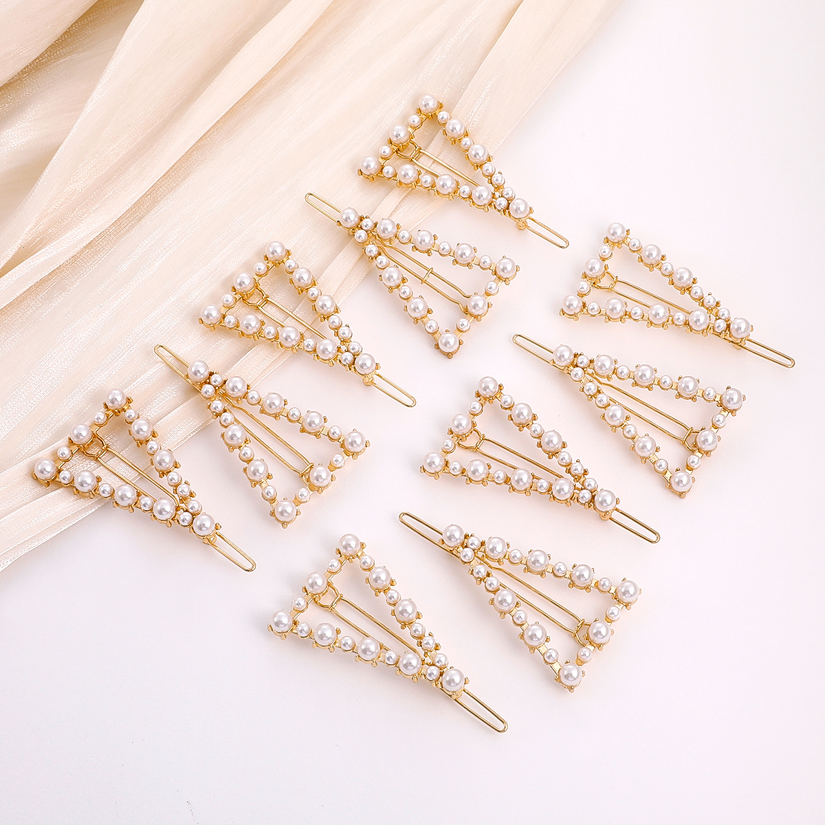 Women's Fashion Sweet Triangle Imitation Pearl Alloy Hair Accessories Inlaid Pearls Artificial Pearls Hair Clip 10 Pieces 1 Set display picture 4