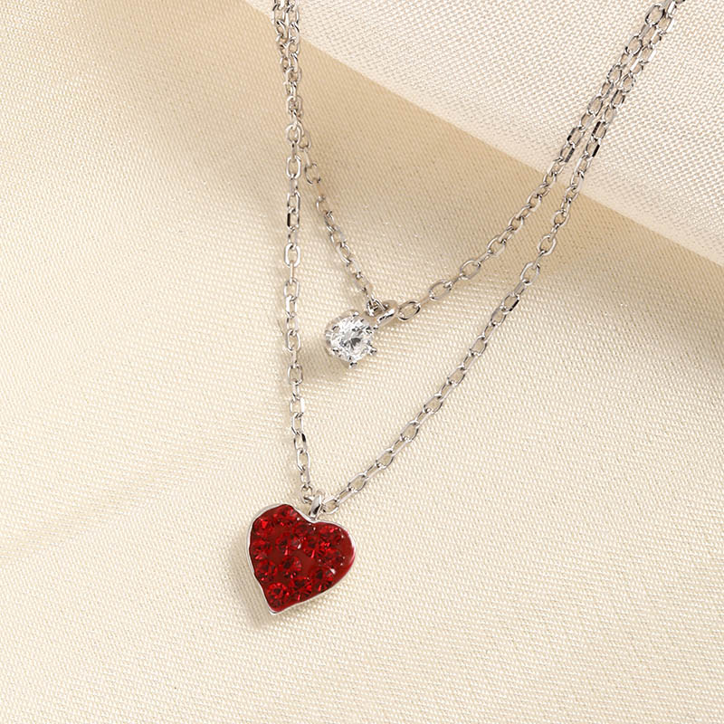 Rhinestone Inlaid Red Heart Shape S925 Sterling Silver Necklace display picture 2