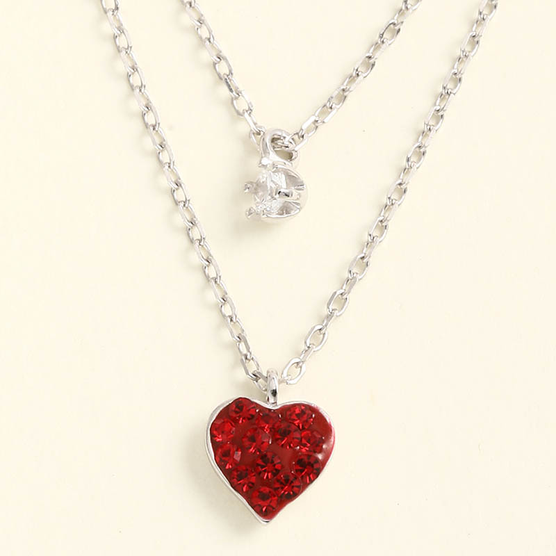 Collar De Plata De Ley S925 Con Forma De Corazón Rojo Con Incrustaciones De Diamantes De Imitación display picture 3