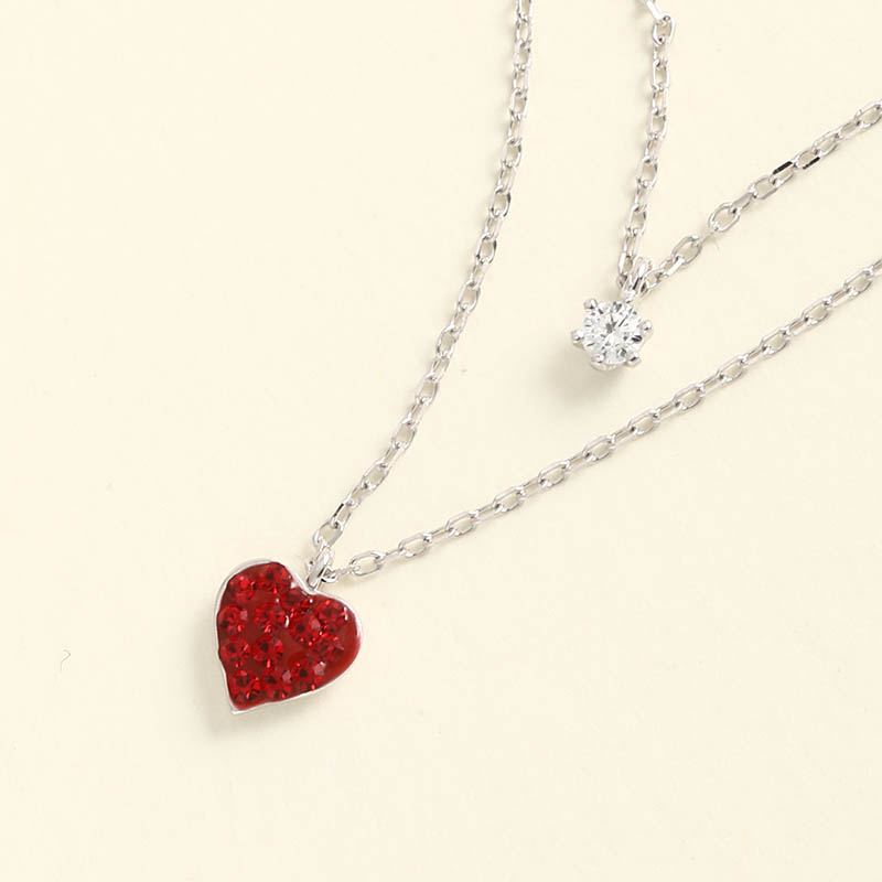 Collar De Plata De Ley S925 Con Forma De Corazón Rojo Con Incrustaciones De Diamantes De Imitación display picture 4
