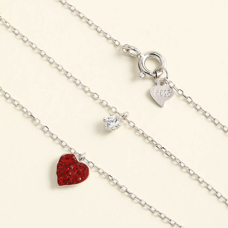 Collar De Plata De Ley S925 Con Forma De Corazón Rojo Con Incrustaciones De Diamantes De Imitación display picture 5