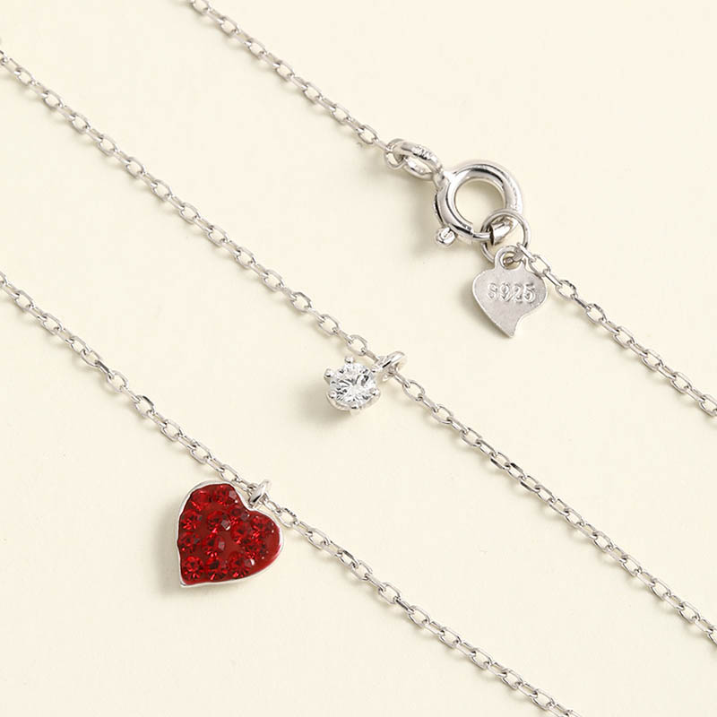 Rhinestone Inlaid Red Heart Shape S925 Sterling Silver Necklace display picture 5