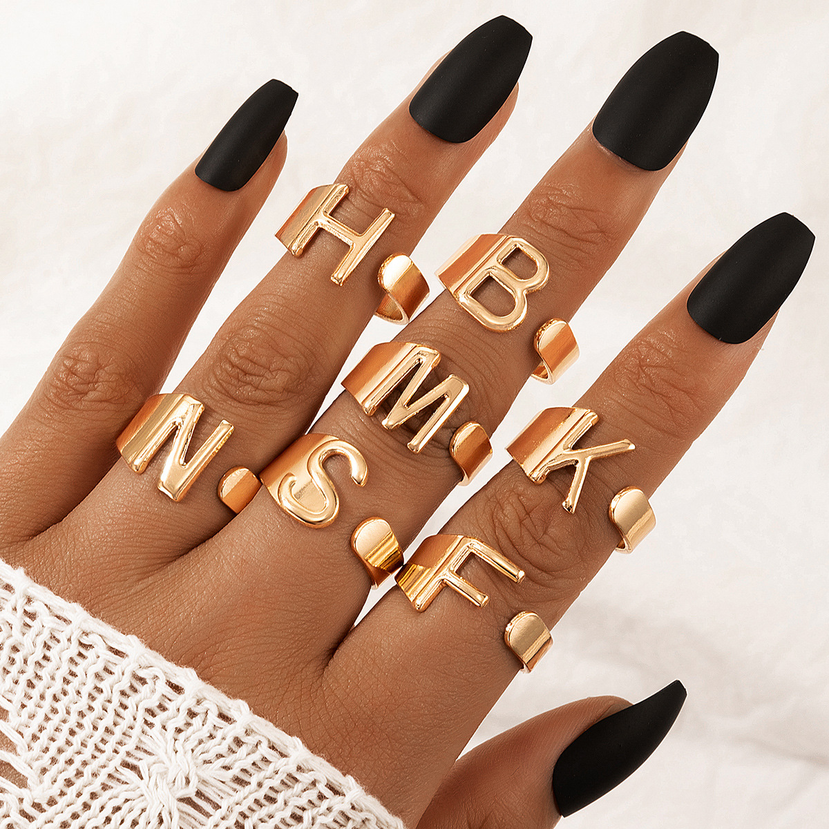 New Style English Letter Alloy Open Ring 7-piece Set display picture 2