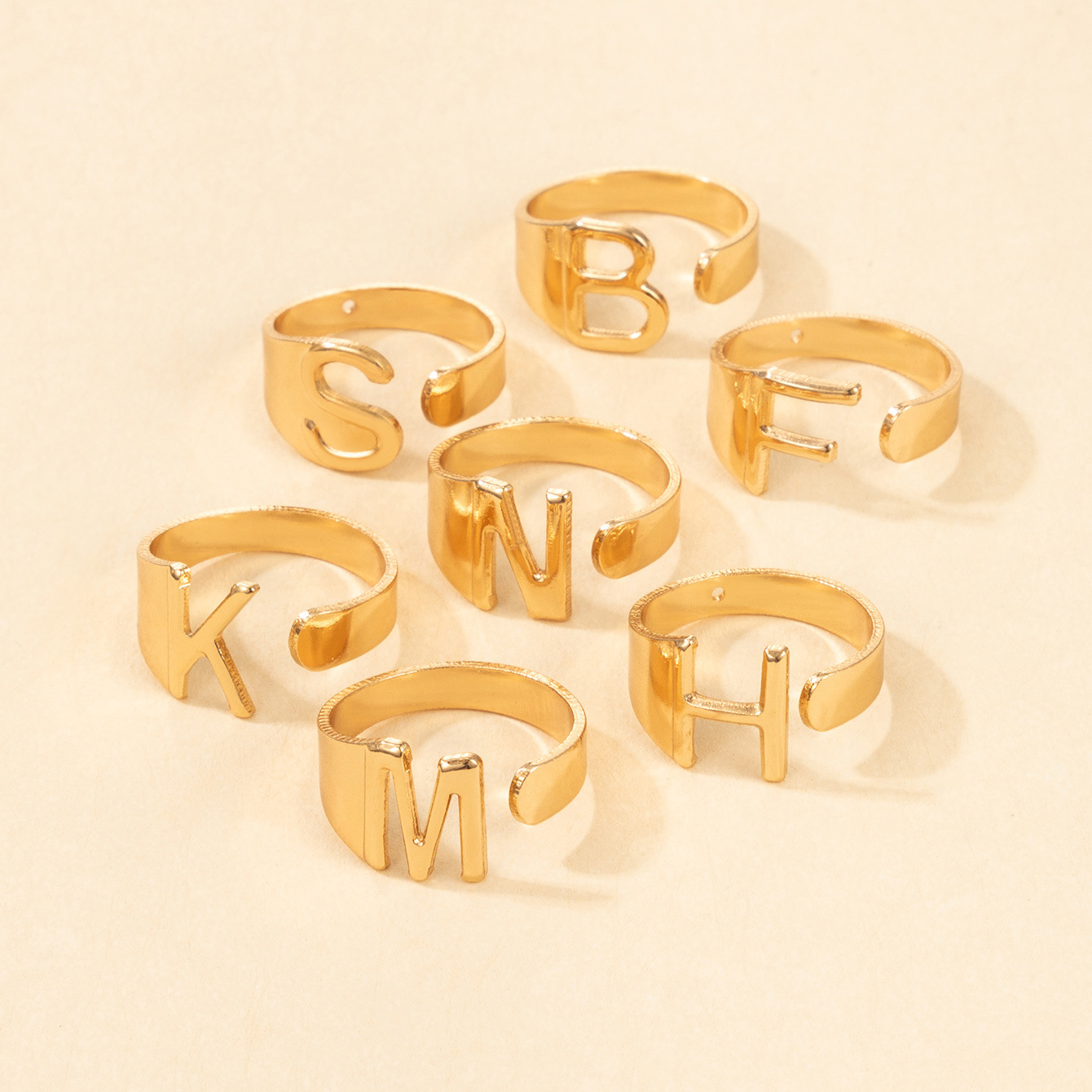 New Style English Letter Alloy Open Ring 7-piece Set display picture 5