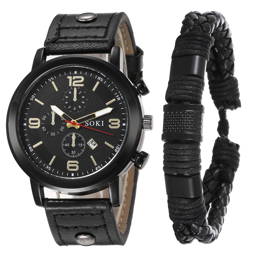 Casual Men's Bracelet Watch Set Army Style  Student Sports Three Eyes Calendar Men's Watch Wholesale display picture 5