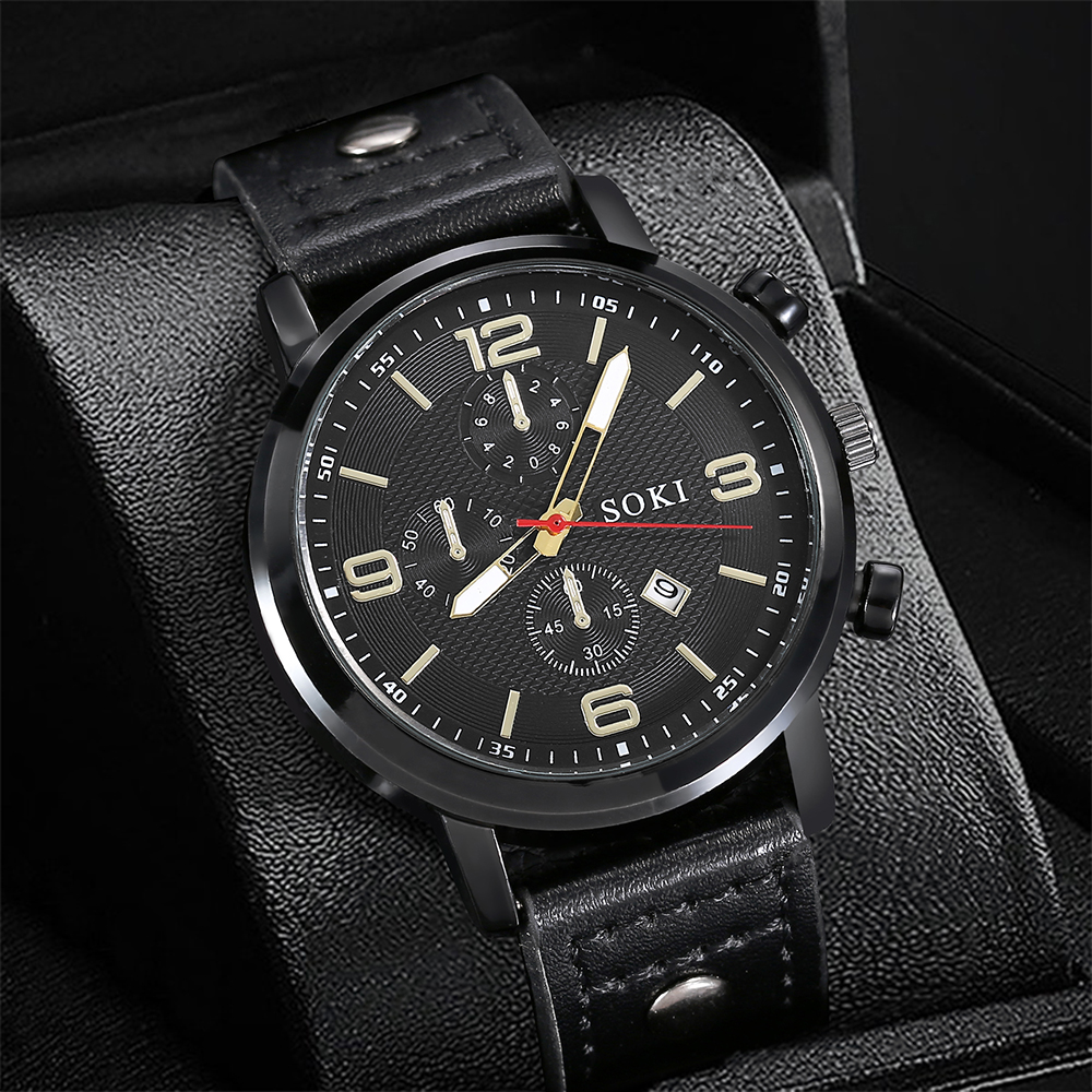 Casual Men's Bracelet Watch Set Army Style  Student Sports Three Eyes Calendar Men's Watch Wholesale display picture 9