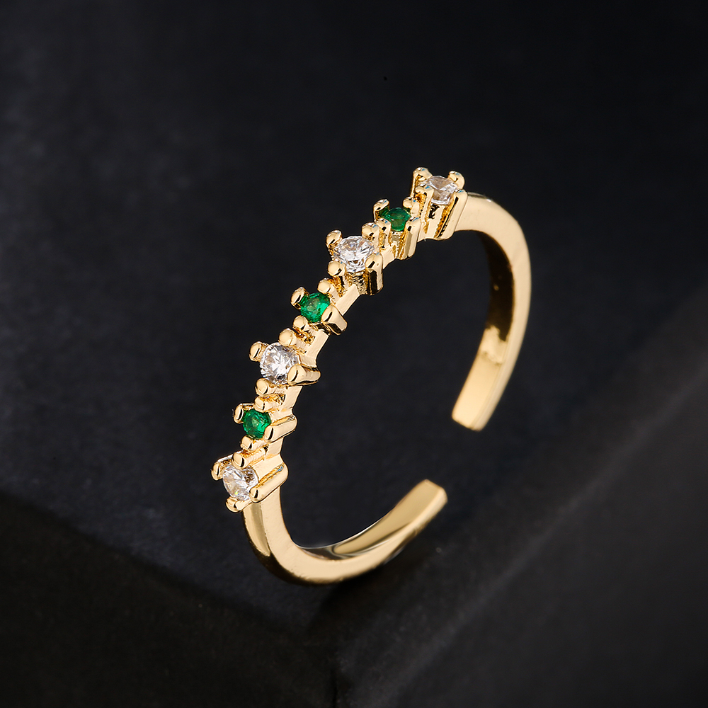 Fashion Simple 18k Gold Plated Micro Inlaid Green Zircon Geometric Open Adjustable Ring display picture 1