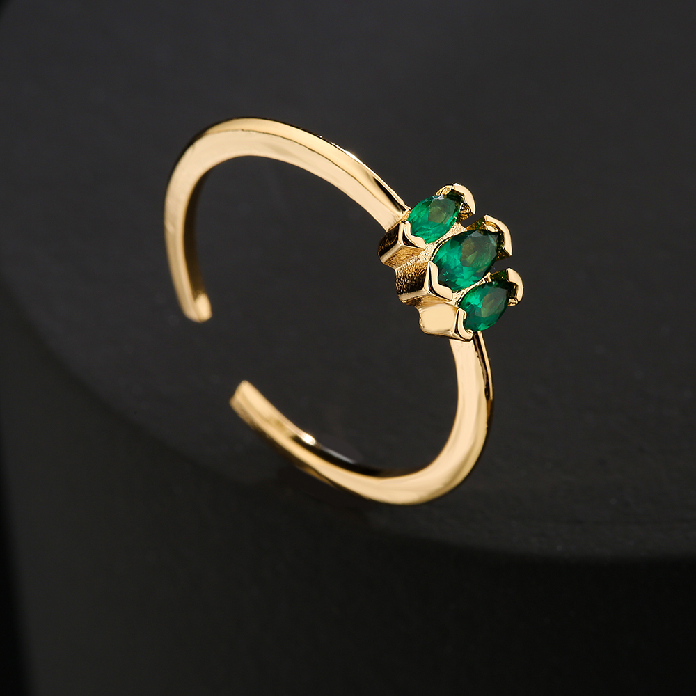 Fashion Simple 18k Gold Plated Micro Inlaid Green Zircon Geometric Open Adjustable Ring display picture 2
