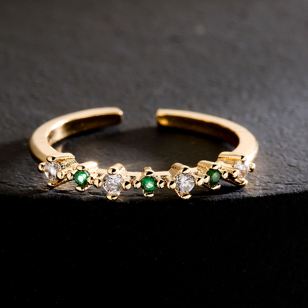 Fashion Simple 18k Gold Plated Micro Inlaid Green Zircon Geometric Open Adjustable Ring display picture 3