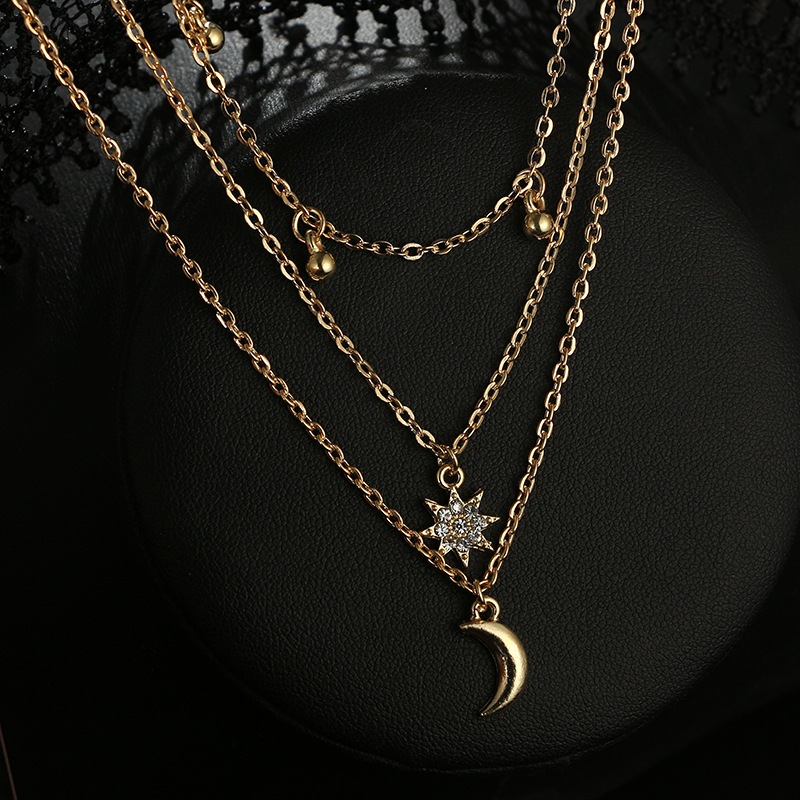 New Simple Star Moon Tassel Multilayer Alloy Necklace display picture 4