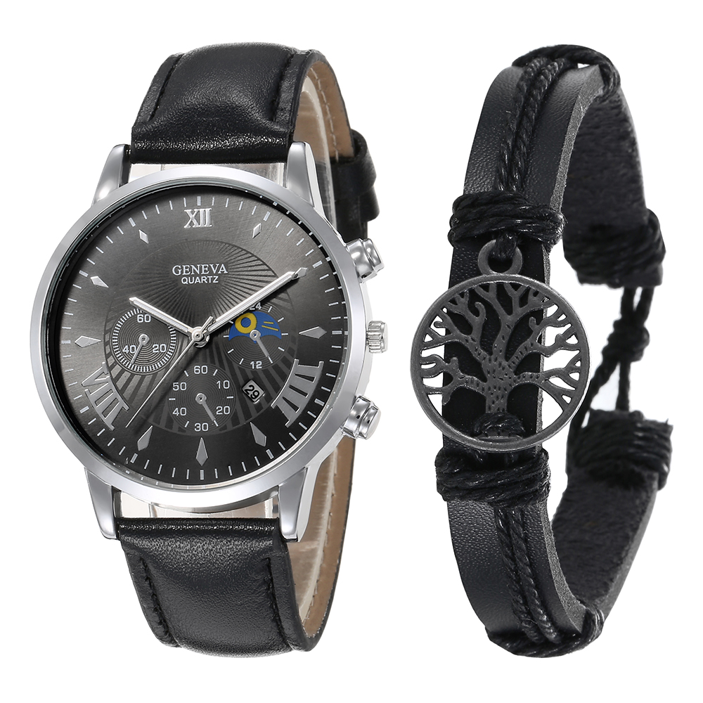 Men's Watch Fashion Casual Pu Strap Sports Quartz Watch Set With Calendar display picture 2